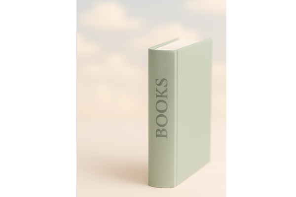 Green book with Books engraved on the side