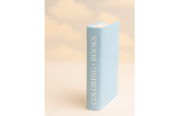 Sky blue book with Coloring Books engraved on the side