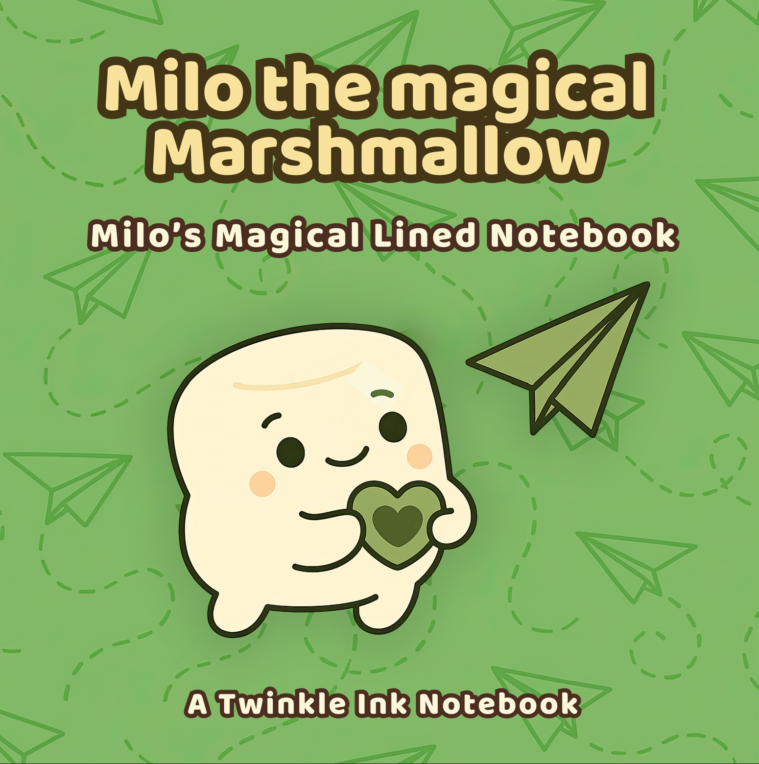 Green Twinkle Ink notebook cover with delicate floral patterns and a charming character illustration.