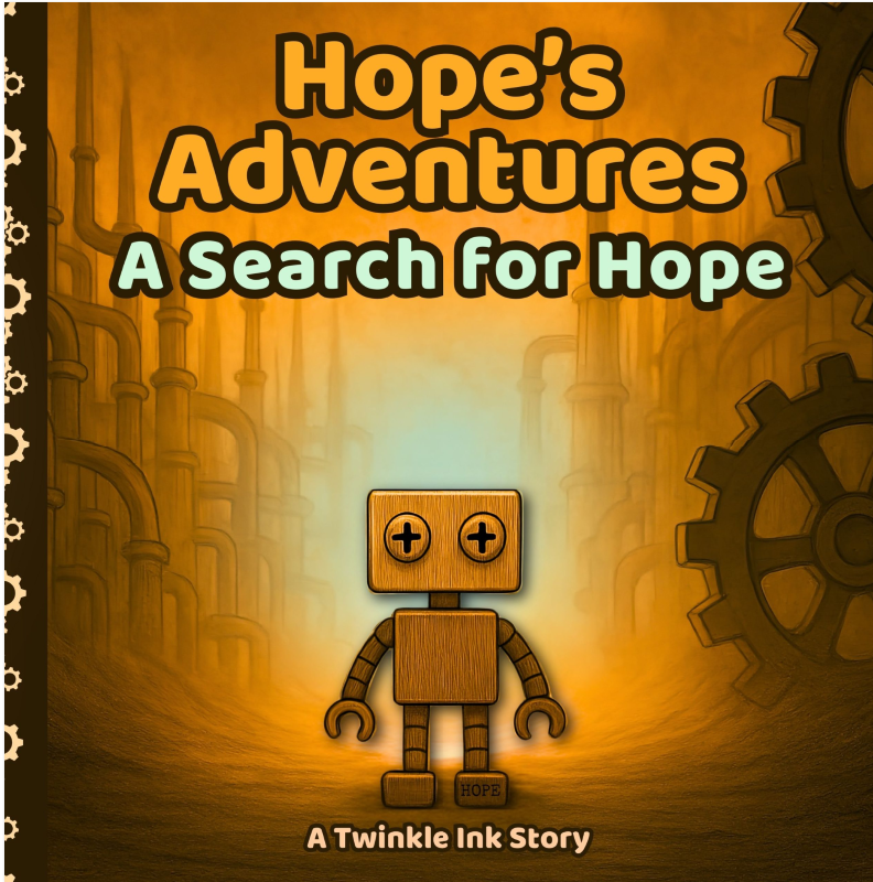 Cover of Hope’s Adventures: A Search for Hope — a cozy steampunk-style children’s storybook about courage, curiosity, and light.